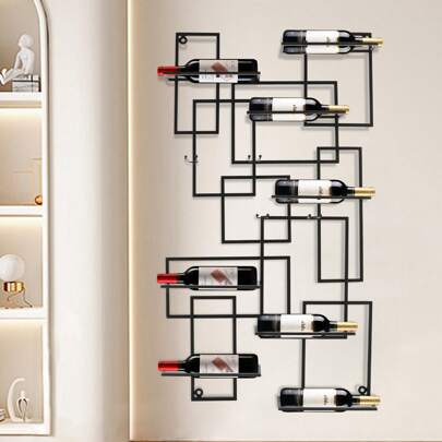 Vetrina per vino a forma geometrica con portabottiglie da parete per 10 bottiglie