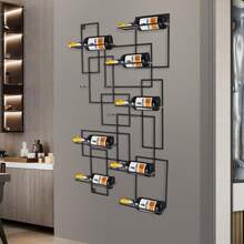 10 Bottles Wall Mounted Wine Rack Geometric Shape Wine Storage Display Case - Black - View 6