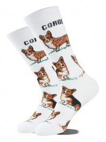 1/6 Pairs Of Men's Black And White, New Pet Animal Dog Socks Fashion Unisexes Stockings, Comfortable And Breathable, Deodorant And Sweat Absorption, Suitable For Men Outdoor Sports, Eye-Catching Fashion Socks On The Street