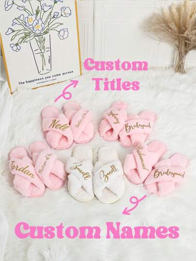 Custom Fluffy Slippers, Custom Bride Slippers, Fluffy Bridesmaid Slippers, Bride Slipper Personalized, Christmas Party Slippers, Fluffy Slippers, Bride Slippers, Fluffy Cross Pearls Slippers, Bride Gift Custom Future Mrs Slippers Wedding Slippers Matron Of Honor Slippers, Personalized Gifts, Wedding Party Gifts, Bridesmaid Proposal Gifts, Wedding Gift