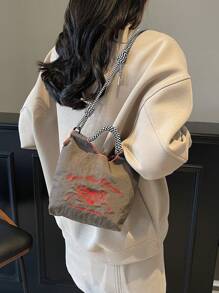 Korean Style Casual Embroidery Bow Shopping Tote Bag, Colorful Nylon Shoulder Bag With Bow - Multicolor - View 5