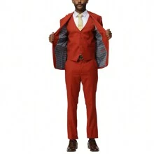 Men's Brick 3pc Solid Skinny Fit Notch Lapel Suit - 磚 - 查看 3