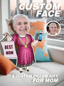 1pc Custom 3D Face Photo Pillow - Personalized Shaped Pillow From Your Photo, Funny Cartoon Face Pillow, Double-Sided Print, Unique Gift For Mom, Teacher, Grandma, Wife, Girlfriend, Or Friend, Ideal For Birthdays, Anniversaries, Valentine's Day, Weddings, Graduation, Mother's Day, And Christmas. Perfect For Home Decor