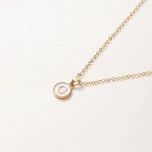 1pc Initial Letter A-Z Pendant Necklace, Gold Color Disc Charm Necklace, Suitable For Birthday, Mother's Day, Valentine's Day, Daily Wear Valentines,Mom,Mother,Mother's Day,Gift