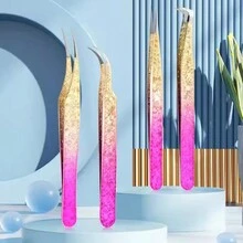 渐变冰花嫁接假睫毛镊子，高精度金色羽毛夹睫毛夹 - 彩色 - 查看 2