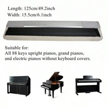 125 * 15,5 cm / 49,2 * 6,1 Zoll PU Leder schwarz Klaviatur Staubschutz für 88 Tasten Klaviere / Flügel / E-Klaviere, Schutzabdeckung für Klaviertasten