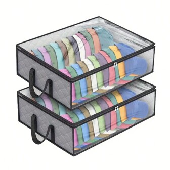 1/2/3pcs Large Capacity Hat And Cap Storage Box: Can Hold Up To 40 Baseball Caps, Beanies, Sun Hats, Snapbacks, Suitable For Closet, Bed, Bedroom - Made Of Nonwoven Fabric, Grey, Black, Creative Gift