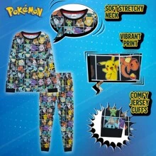 pokemon Pyjama & Long PJ Set Soft Breathable Pikachu Nightwear Loungewear Comfy Jammies Sleepwear Anime Gift - Multicolor - View 3