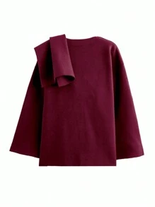 女士围巾风格时尚休闲不对称超宽松针织夹克毛衣开衫外套上衣 - 中紫紅色 - 查看 3