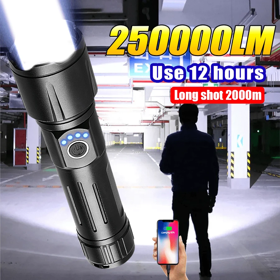 Torcia Led Potente Con Zoom Lumen Tattica Militare Ricaricabile Portatile Valigi