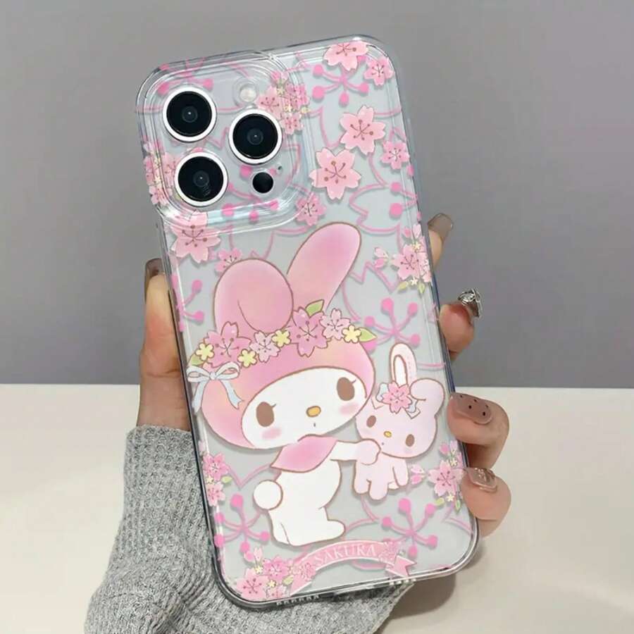Sanrio Cute Sanrio Floral My Melody Anti-Drop Full Coverage Phone Case Compatible With Apple IPhone 16/15/14/13/12/11/XSMAX/XS/X/XR