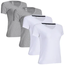 Kit de 4 blusas femininas babylook manga curta gola V Viscolycra - 2Cinza,2Branca - Visão 1