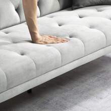 71 Inches Velvet Futon Sofa Bed With 2 Pillows,Modern Convertible Futon Couch With 3 Adjustable Backrest Angles And Gold Metal Feet,Suitable For Apartment,Living Room,Small Space,Gray - Grey - View 10