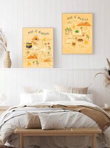 国际潮流 M-A-K-K-A-H 和麦地那地图印刷品，麦地那伊斯兰儿童房装饰海报，儿童墙壁艺术开斋节礼物，适合儿童开斋节礼物，斋月礼物，无框架 - 彩色 - 查看 3