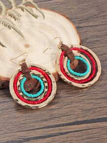 1 对波西米亚风 4 环橙红色和金色合金耳环 - 彩色 - 查看 2