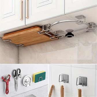 4件套不锈钢收纳架、锅盖挂架、厨房水槽收纳架、浴室海绵架、清洁海绵架挂钩、配件和工具