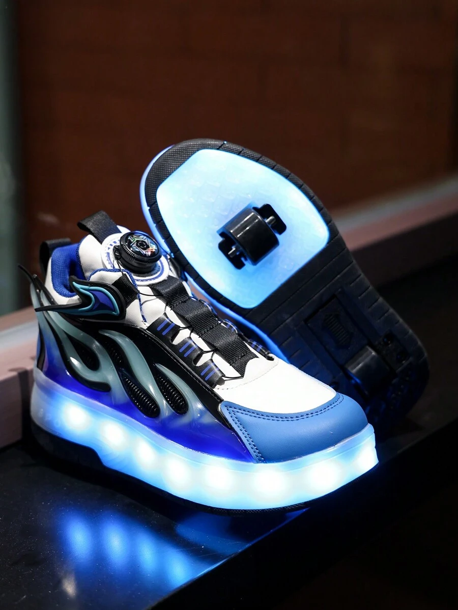 Dwukołowe rolki z ładowaniem USB, obrotowa skórzana powierzchnia z przyciskiem, buty z wieloma kolorami LED, buty do tańca/biegania/sportu na świeżym powietrzu dla dzieci/dorosłych, wodoodporne, chowane kółka, modne unisex na cały sezon
