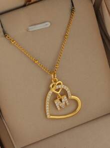 2025 Valentine's Day Heart Charm Necklace, 26 English Letter Necklace With Zirconia, Versatile Heart-Shaped Pendant Necklace For Women, Stainless Steel Jewelry Valentines