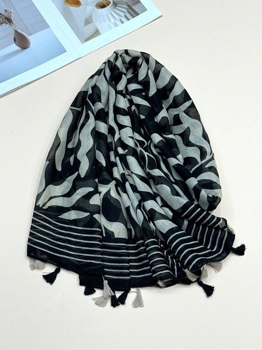 Stylish Women's Simple & Elegant Scarf, New Breathable Fringed Shawl/Wrap, Vibrant Spring/Summer Outdoor Beach Scarf, Versatile Headscarf - Multicolor - View 1