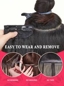 Clip In Hair Extensions,22 Inch Black Hair Extensions 4PCS/Set Black Straight Hair Extension Soft And Natural Hair Extensions For Women Heat Resistant Synthetic Hairpiece For Christmas Daily Use - Gold - View 7