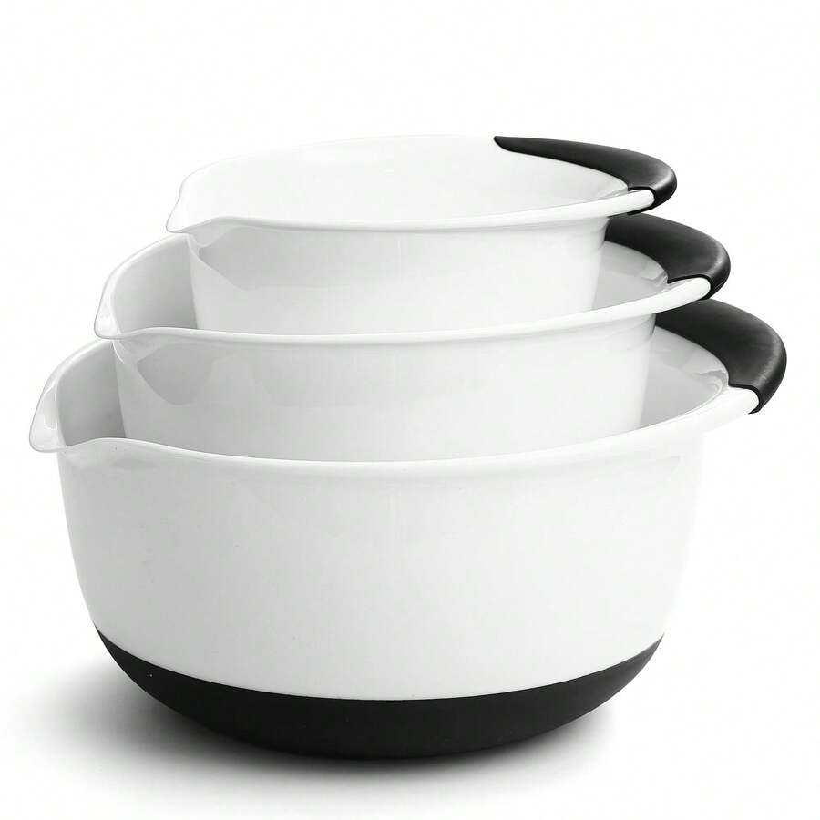 3-Piece Mixing Bowl Set,Plastic Nesting Bowls For Baking Cooking And Prepping,Stackable Design,Plastic,Christmas - White - View 1