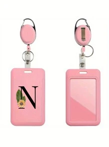 Gepersonaliseerde roze intrekbare ID-badgehouder met sleutelhanger, bedrukt met madeliefjesletters A-Z-patroon, harde ID-badgehouders met intrekbare ID-rol, ID-kaarthouder, plastic creditcardbeschermer, ID-kaarthouder voor verpleegster, dokter, leraar (roze)
