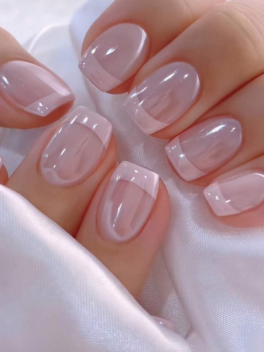 使用 24 件中方形按压指甲立即提升您的外观，清新浪漫的女孩心形嫩粉色法式假指甲，可爱樱花粉色法式可拆卸指甲艺术套装全覆盖假指甲，适合女性和女孩，包括 1 张粘合标签和 1 件迷你锉刀条果冻凝胶，随机发货指甲用品指甲 - 粉色 - 查看 1
