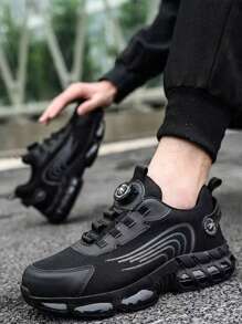 Men's Work Shoes Outdoor Steel Toe Hiking Shoes With Rotary Button, Plus Size Men's Shoes For Construction Site, Warehouse, Handling, All Season - Black - View 3