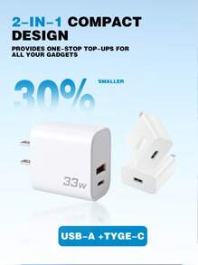 33W PD 壁式充电器，美国插头，PD3.0 快速 Type-C 充电器适配器，兼容 Apple/Android 智能手机、相机、MP3 播放器等。适用于旅行、办公室、宿舍和家庭多端口 - 美規A型插(110-127V) - 查看 5