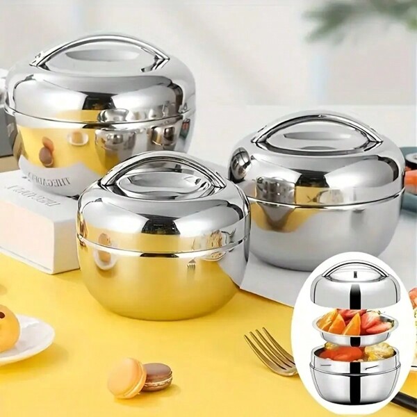 Dickwandige Edelstahl Apfel-förmige Bento Box, Edelstahl Lunchbox, Vakuumisolierte doppelwandige hitzebeständige Lunchbox, tragbare Lunchbox, wiederverwendbare Restaurant-/Picknick-Lunchbox, praktisch für Büro & Studenten