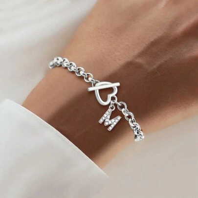 1pc Classic Letter, Heart-Shaped, T-Shaped Clasp, O-Shaped Chain Bracelet, Women's Style