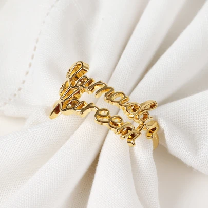 5pcs/Set Spring Season Auspicious Alloy Double Layer Ramadan Kareem Star And Moon Golden Electroplated Napkin Rings, Suitable For Western Restaurants, Cafes, Home Kitchens, Hotels, Wedding Parties, Lucky Holiday Decorations