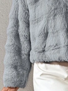 Linda chamarra de pelo sintetico sencilla para dama peluda con capucha de temporada - Gris - Ver 3