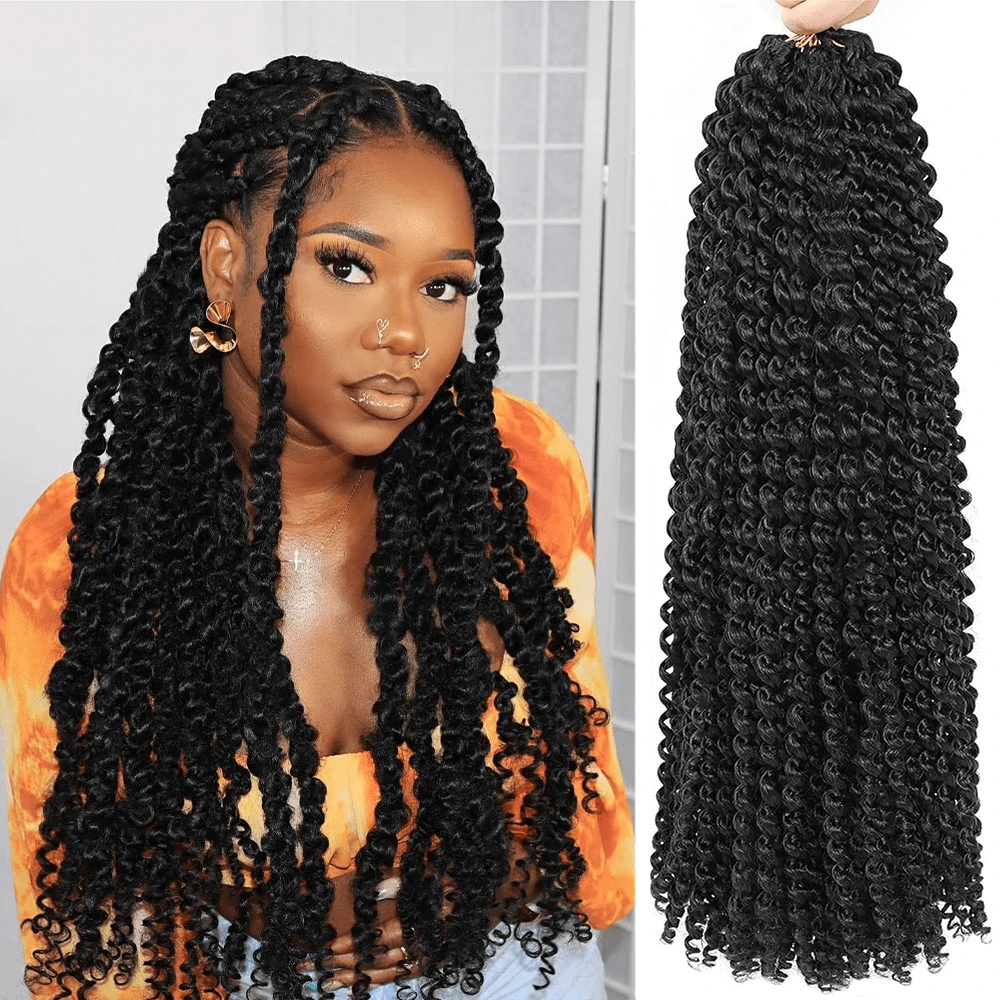 Passion Twist Crochet Hair 14/22Inch 1/4/7 Packs Water Wave Crochet Hair For -Long Bohemian Braiding Hair Extensions - Multicolor - View 1