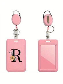 Gepersonaliseerde roze intrekbare ID-badgehouder met sleutelhanger, bedrukt met madeliefjesletters A-Z-patroon, harde ID-badgehouders met intrekbare ID-rol, ID-kaarthouder, plastic creditcardbeschermer, ID-kaarthouder voor verpleegster, dokter, leraar (roze)