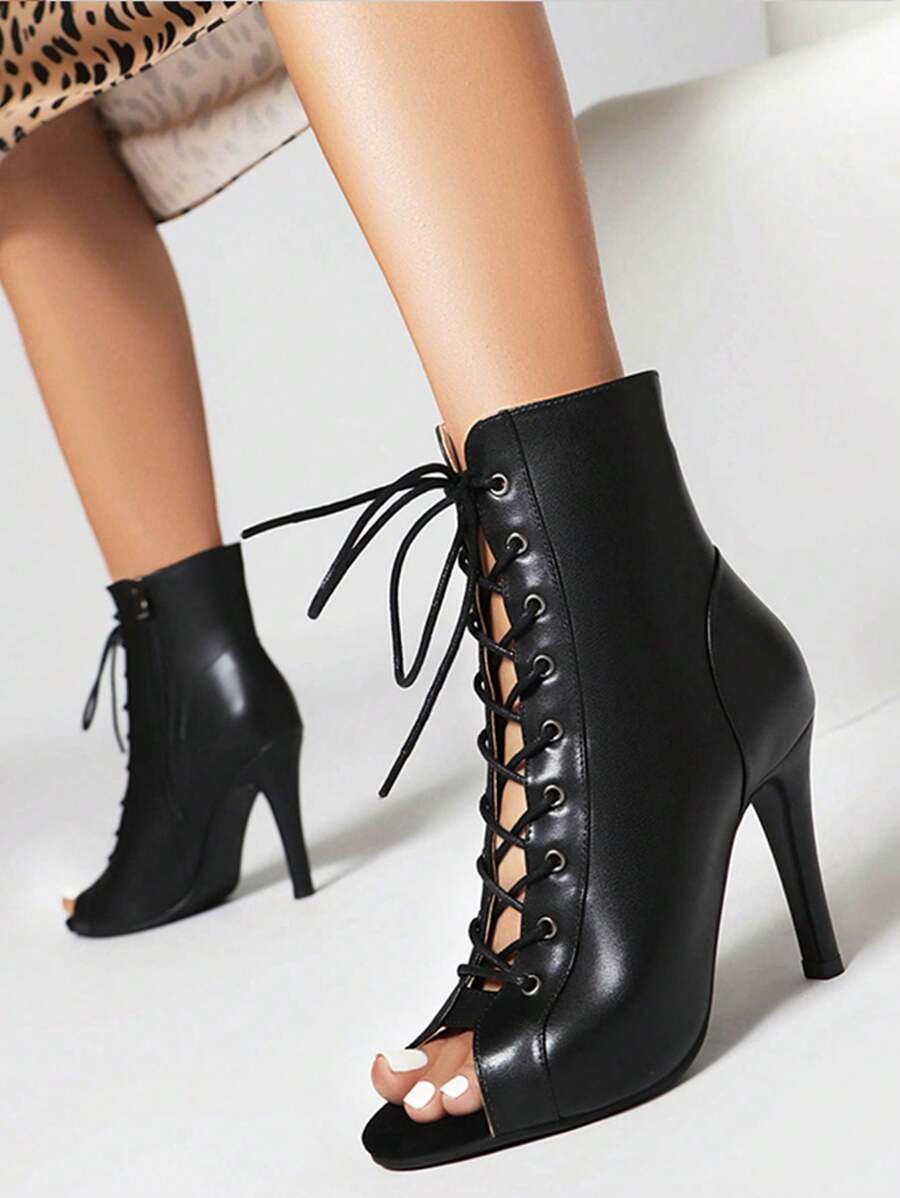 Zapatos de baile latino para mujer Lasyarrow, zapatos de salsa de baile moderno de tacón alto, zapatos de salón de baile, botas de tacón alto y sexy de moda para damas - Negro - Ver 1
