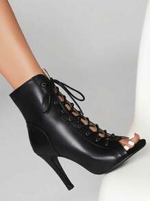 Zapatos de baile latino para mujer Lasyarrow, zapatos de salsa de baile moderno de tacón alto, zapatos de salón de baile, botas de tacón alto y sexy de moda para damas - Negro - Ver 2