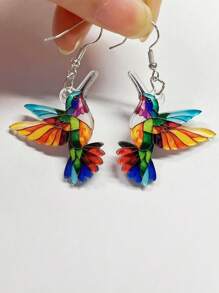 2pcs Vivid Bird Acrylic Dangle Earrings, Vintage Style Fashion Earrings For Women - Style 1 - View 4