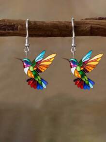 2pcs Vivid Bird Acrylic Dangle Earrings, Vintage Style Fashion Earrings For Women - Style 1 - View 1