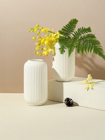 1PC Shatterproof Ceramic Like Plastic Vase Moderne Minimalist Glossy Wit Geometric Contour Textured Matte ing, Non Breakable Tabletop Living Room/Office/Gallery, All Season Monochromatic Art Centerpiece Birthday Graduation Home Room Flower Glass view 2