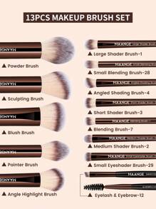 MAANGE 13Pcs Professional Soft Long Aluminum Tube Makeup Brushes With Storage Bag Christmas Gift Box+27pcs Powder Puff Accessories,Foundation Brush, Eyeshadow Brush, Eyebrow Brush, Blending Brush,Highlight Brush,Concealer Brush,Makeup Brush For Powder Liquid Cream,Makeup Tool With Soft Fiber For Easy Carrying,Brush For Travel,Christmas Theme Gifts For Women&Girls - 咖啡棕 - 查看 4