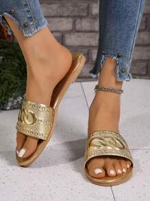 Women's Round Toe Flat Lightweight Casual Slippers, Suitable For Young Women Everyday Summer Wear