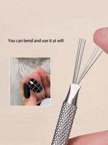 1支金属多功能美甲纹理刷，美甲绘图笔，点彩笔，专业美甲沙龙工具 - 彩色 - 查看 5