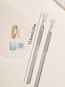 1支金属多功能美甲纹理刷，美甲绘图笔，点彩笔，专业美甲沙龙工具 - 彩色 - 查看 9