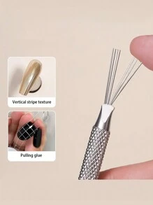 1支金属多功能美甲纹理刷，美甲绘图笔，点彩笔，专业美甲沙龙工具 - 彩色 - 查看 2