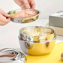 Stainless Steel Apple Shaped Bento Box, Stainless Steel Lunch Box, Travel Double-Layer Insulated Lunch Container, Reusable Portable Lunch Box For Office Workers And Students - Silver - View 4