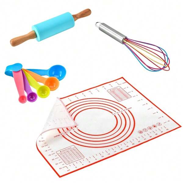 Silicone Kneading Spacer,Rolling Pin,Measuring Spoon,Silicone Whisk,Professional Cooking Mixer Scratch Resistant,Stainless Steel And Silicone Whisk,Non-Stick Cookware Plastic Rubber Egg Beaters