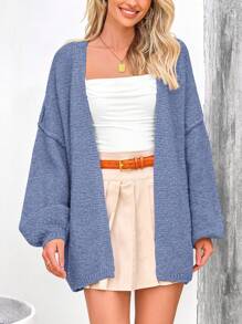 Women's Oversized Cardigan Fall Long Lantern Sleeve Knit Cardigan Lightweight - 霧藍色 - 查看 6