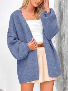 Women's Oversized Cardigan Fall Long Lantern Sleeve Knit Cardigan Lightweight - 霧藍色 - 查看 7