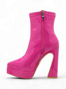 Stylish Sexy Pointed Toe Platform Thick Heel Boots - Fuchsia - View 5